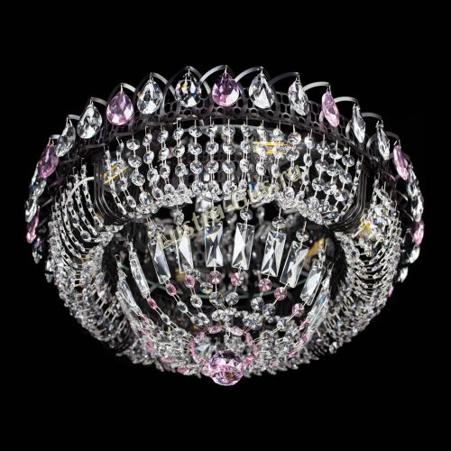 Люстра Кольцо Классика Черная с розовыми подвесками в Химках Гусь Хрустальный