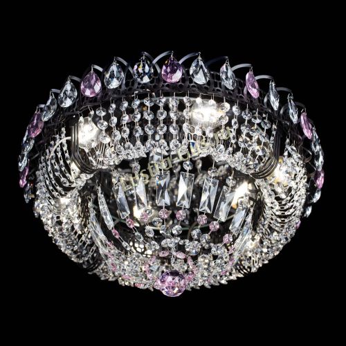 Люстра Кольцо Классика Черная с розовыми подвесками в Химках Гусь Хрустальный