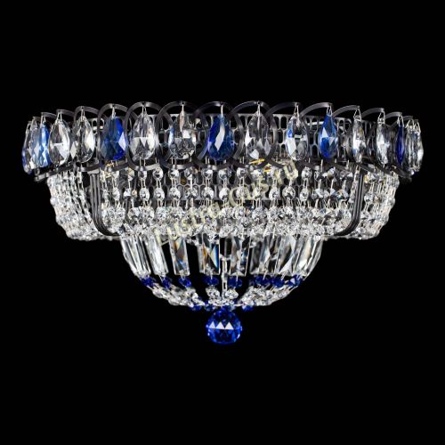 Люстра Кольцо Классика Черная с синими подвесками в Химках Гусь Хрустальный