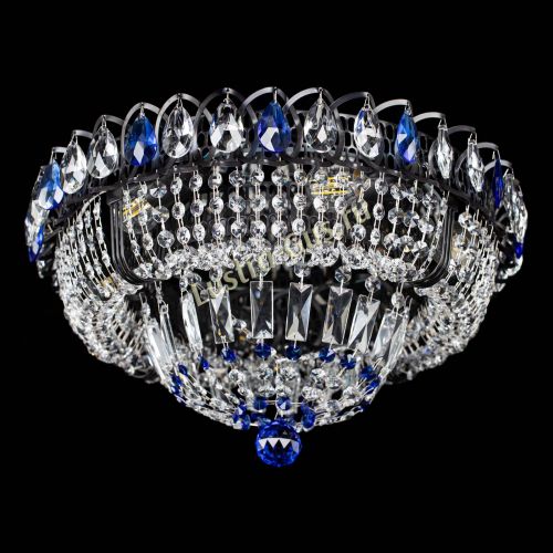 Люстра Кольцо Классика Черная с синими подвесками в Химках Гусь Хрустальный