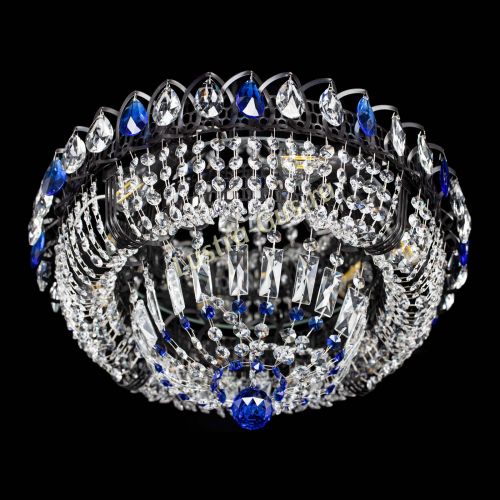 Люстра Кольцо Классика Черная с синими подвесками в Химках Гусь Хрустальный