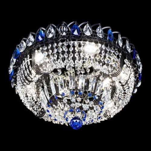 Люстра Кольцо Классика Черная с синими подвесками в Химках Гусь Хрустальный
