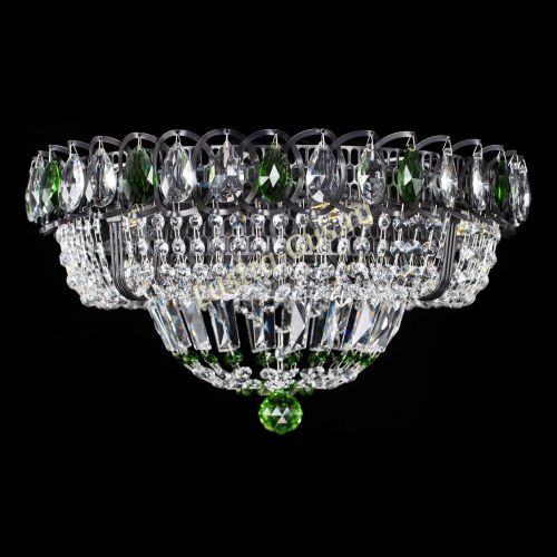 Люстра Кольцо Классика Черная с зелеными подвесками в Химках Гусь Хрустальный