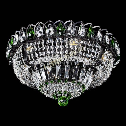 Люстра Кольцо Классика Черная с зелеными подвесками в Химках Гусь Хрустальный