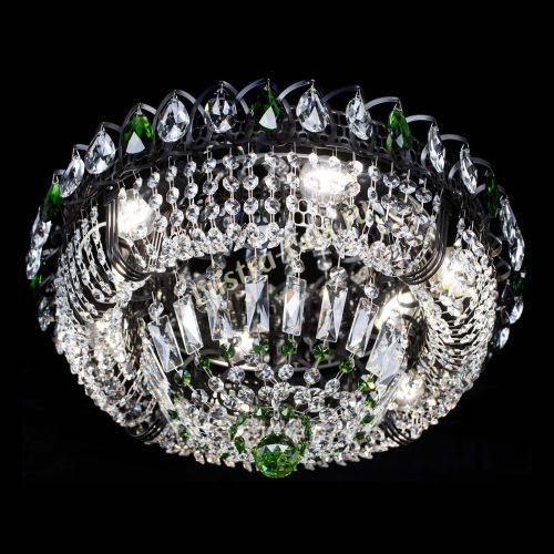 Люстра Кольцо Классика Черная с зелеными подвесками в Химках Гусь Хрустальный